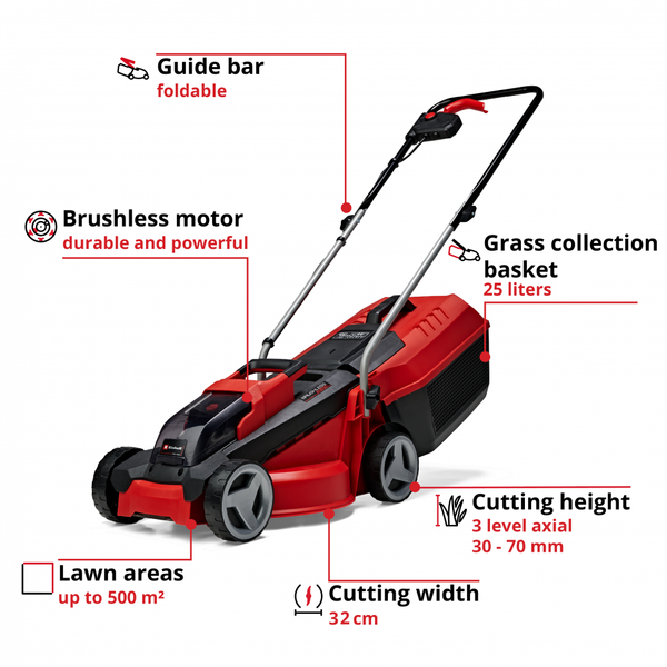 Газонокосарка акумуляторна безщіткова Einhell GE-CM 18/32 Li Kit 4.0 Ah 3413256, 4512042 фото