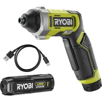 Ryobi Отвертка аккумуляторная RSD4-120T 4В USB Lithium акб 1х2А&middot;час 5Нм 200об&middot;мин кейс для хранения 10 насадок 0.37кг 5133006210 фото